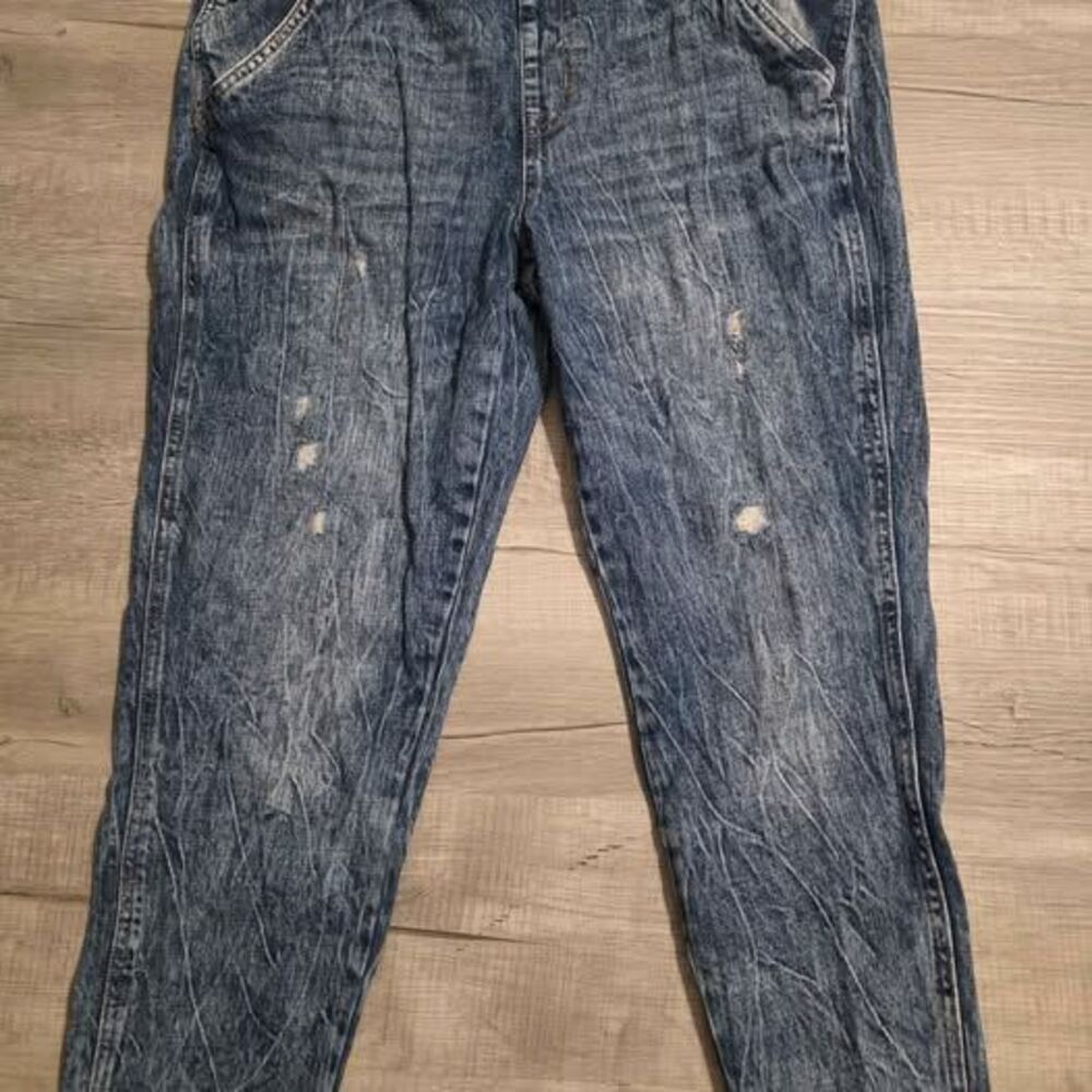 Acid Wash Distressed Denim Jeans Size L 28x27 High Rise Cropped Slim Women Pants